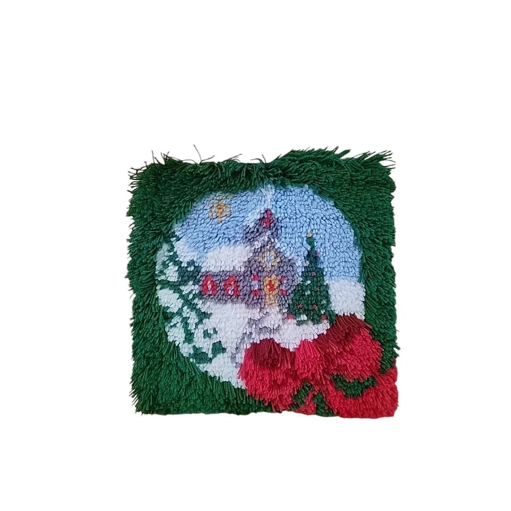 Vintage Church Christmas Tree Mid Century  Latch Hook Rug